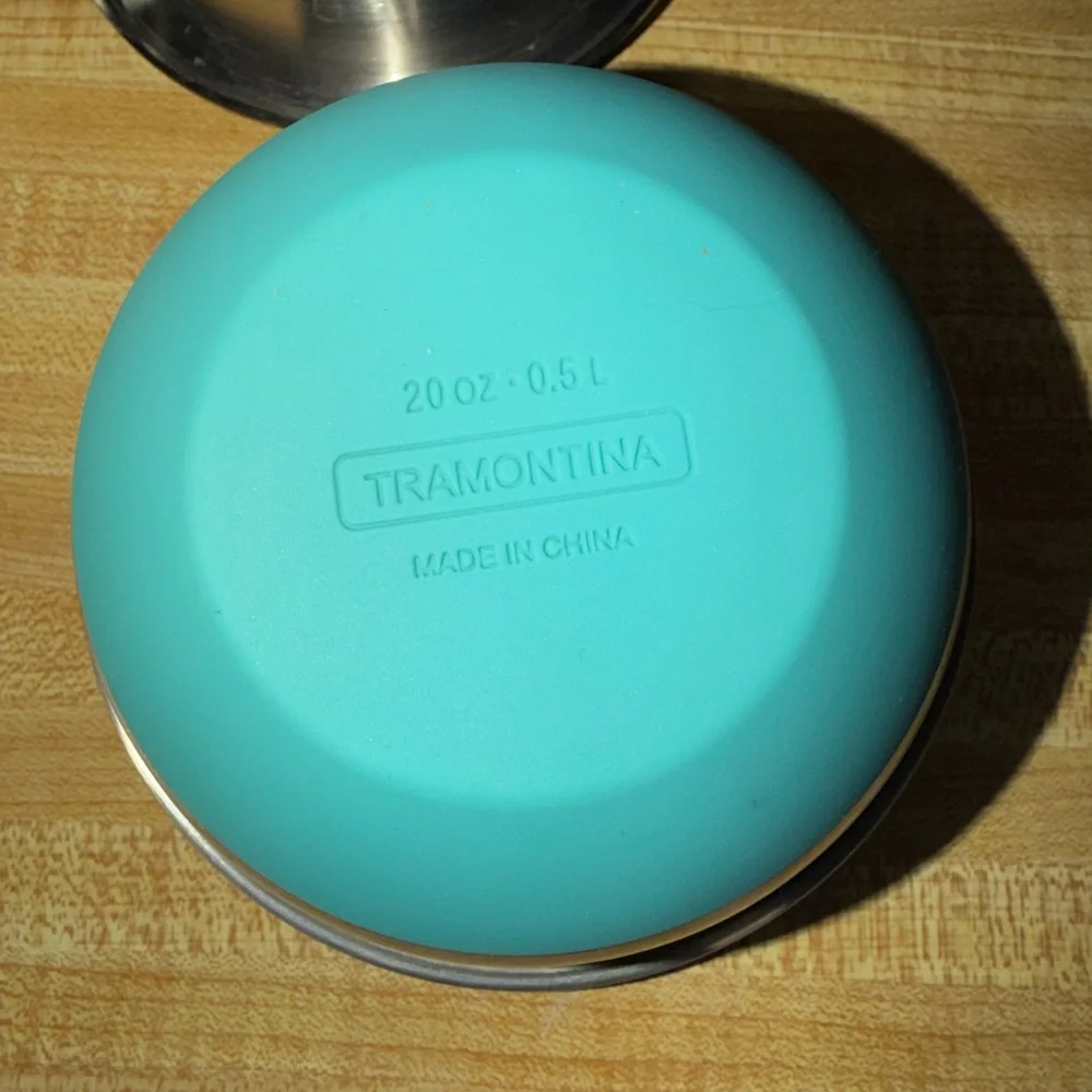 Set of 3 Tramontina Stainless Steel Mixing Bowls with Teal Lids‎